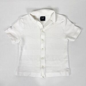 Abercrombie‎ Fitch Womens Knit Polo Shirt Short Sleeve White Size S Preppy